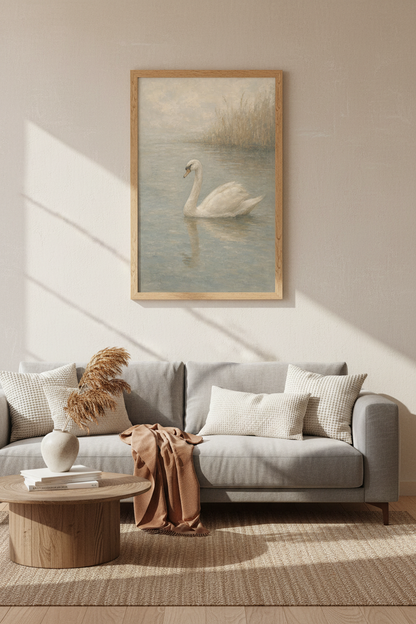Swan Wall Art Print | Impressionist Pastel Hues | Living Room Decor | Poster