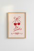 Cherry Heart Be Sweet Wall Art | Pink Stripes, Red Coquette Nursery Decor
