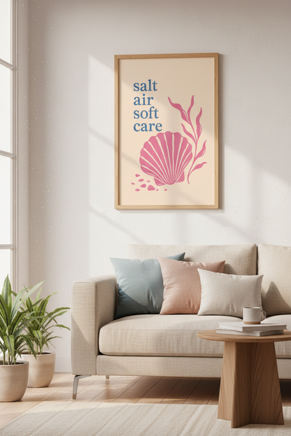 Coastal Wall Art Print | Pastel Shell Beach House Decor | Preppy Pink Seaside Poster