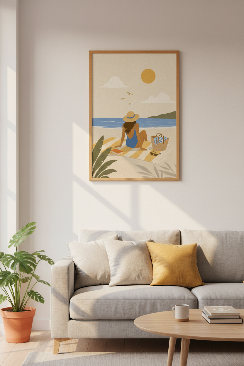 Beach Girl Art Print | Minimalist Coastal Decor | Summer Aesthetic Poster