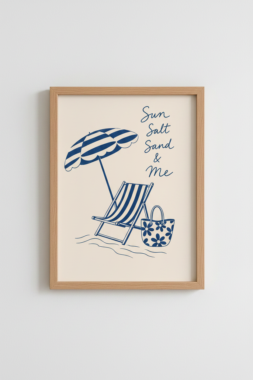 Coastal Beach Wall Art | Blue Minimalist Summer Print | Beach House Decor