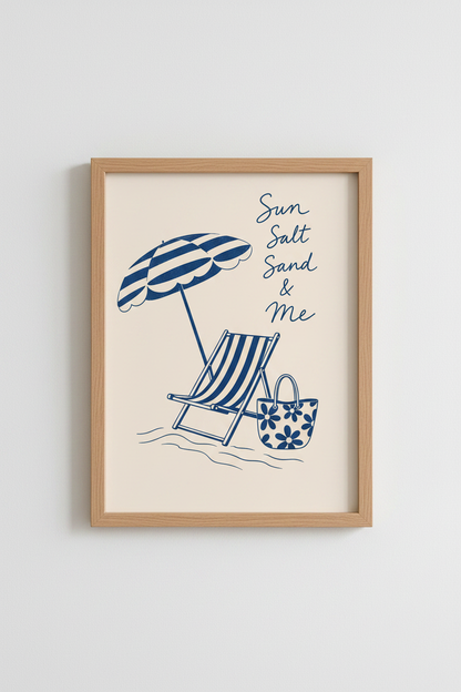 Coastal Beach Wall Art | Blue Minimalist Summer Print | Beach House Decor