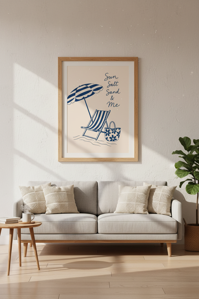 Coastal Beach Wall Art | Blue Minimalist Summer Print | Beach House Decor