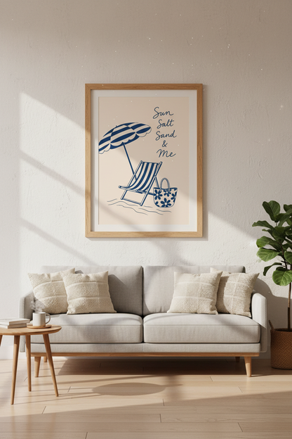 Coastal Beach Wall Art | Blue Minimalist Summer Print | Beach House Decor