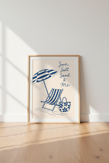 Coastal Beach Wall Art | Blue Minimalist Summer Print | Beach House Decor