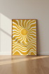 Retro Sun Wall Art | Yellow 70s Aesthetic Print, Boho Living Room Decor