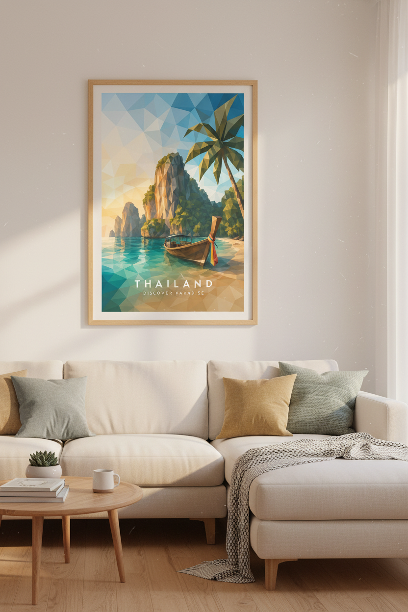 Thailand Travel Poster | Geometric Beach Wall Art, Modern Tropical Decor