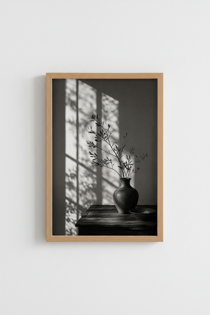 Minimalist Botanical Print | Moody Japandi Still Life, Wabi Sabi Living Room Decor