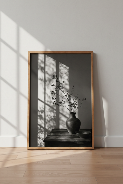 Minimalist Botanical Print | Moody Japandi Still Life, Wabi Sabi Living Room Decor