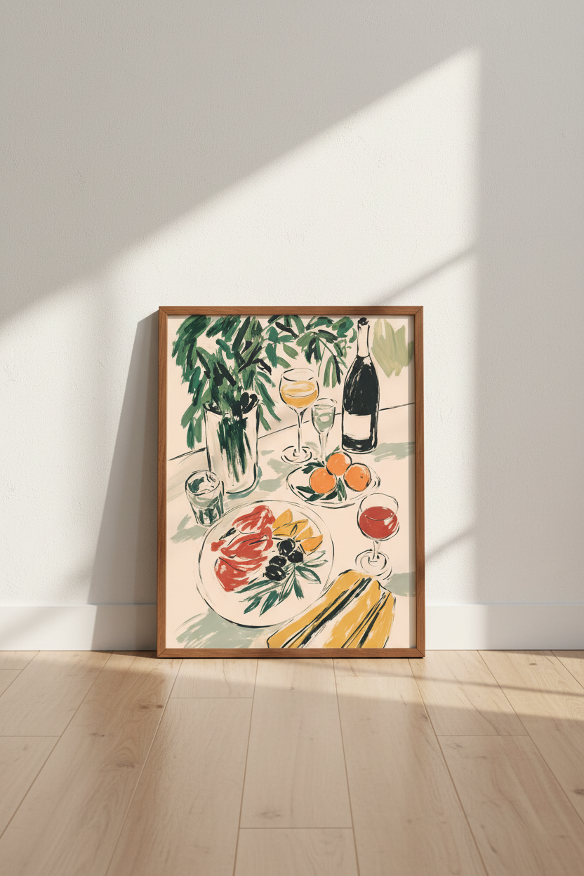 Mediterranean Wine Still Life Art | Kitchen Dining Room Decor, Modern Painterly Poster