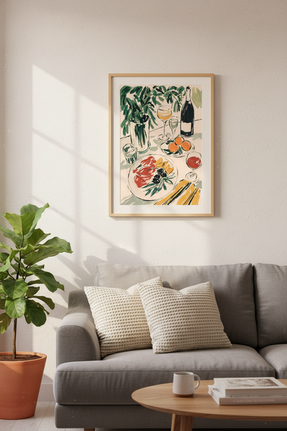 Mediterranean Wine Still Life Art | Kitchen Dining Room Decor, Modern Painterly Poster