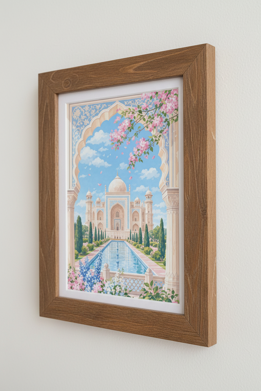 Taj Mahal Pastel Floral Art Print | Bedroom Wall Decor | Aesthetic India Poster