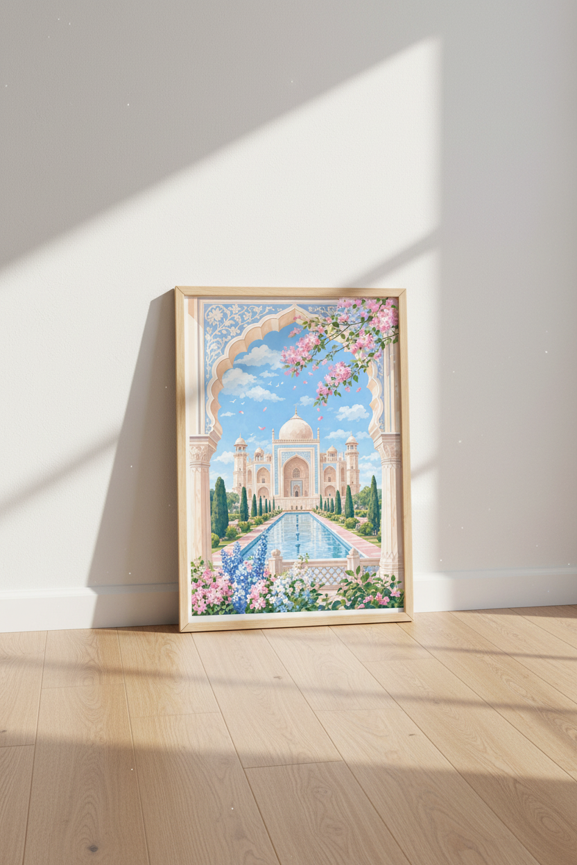 Taj Mahal Pastel Floral Art Print | Bedroom Wall Decor | Aesthetic India Poster