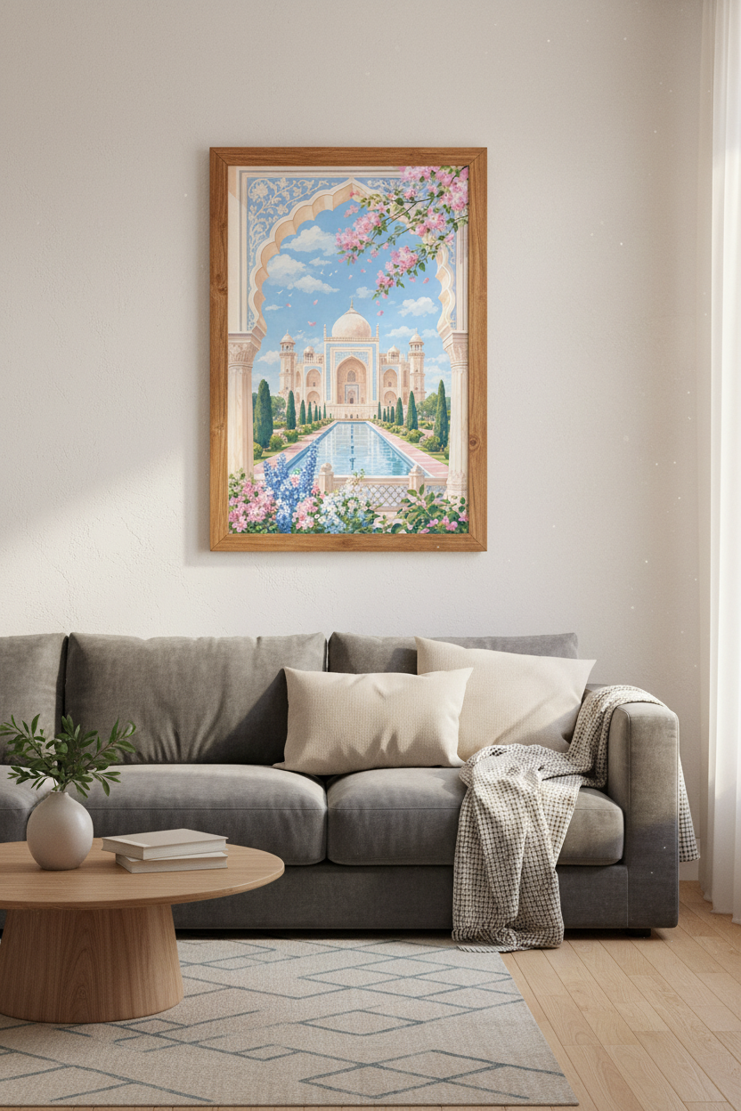 Taj Mahal Pastel Floral Art Print | Bedroom Wall Decor | Aesthetic India Poster