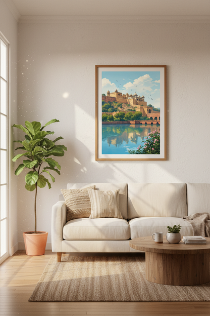 Amber Fort Jaipur India Wall Art | Rajasthan Travel Poster | Exotic Landscape Print