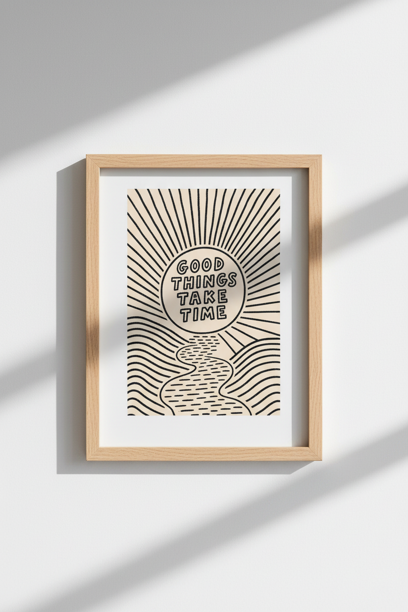 boho wall art print | Sunburst line illustration, living room decor