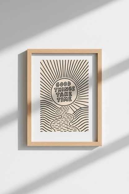 boho wall art print | Sunburst line illustration, living room decor
