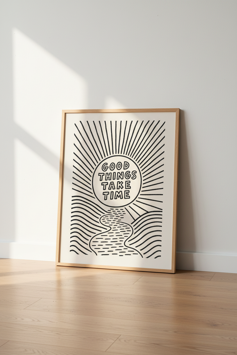 boho wall art print | Sunburst line illustration, living room decor