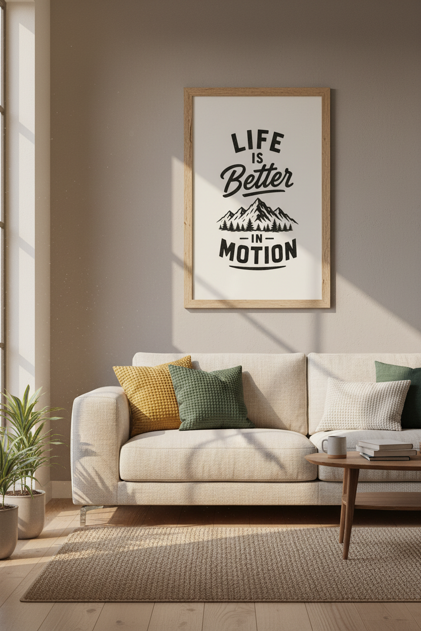 Life is Better in Motion | Mountain Adventure Art, Black &amp; White Minimalist Poster