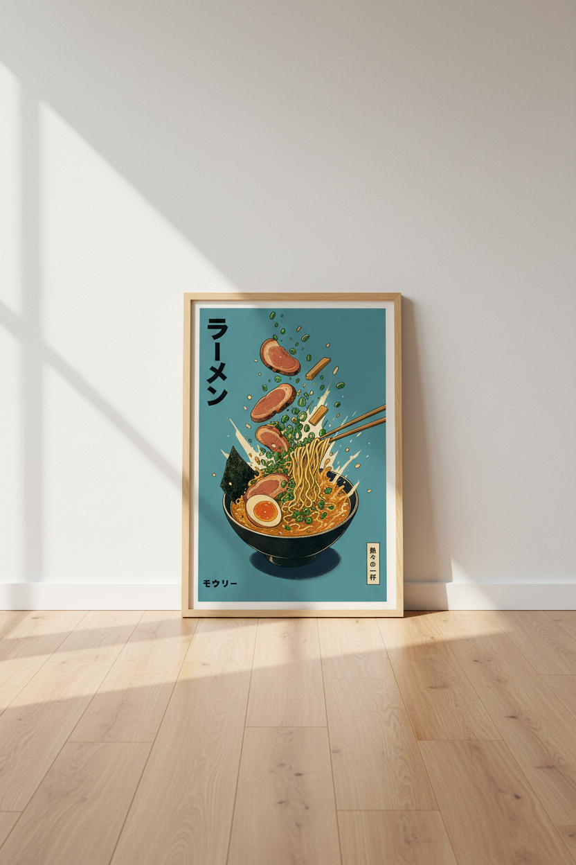 Japanese Ramen Noodle Art | Retro Food Poster, Kitchen &amp; Dining Room Decor