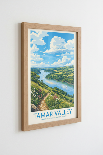 Tamar Valley Travel Poster | Vintage River Landscape Wall Art | English Countryside Print