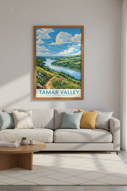 Tamar Valley Travel Poster | Vintage River Landscape Wall Art | English Countryside Print