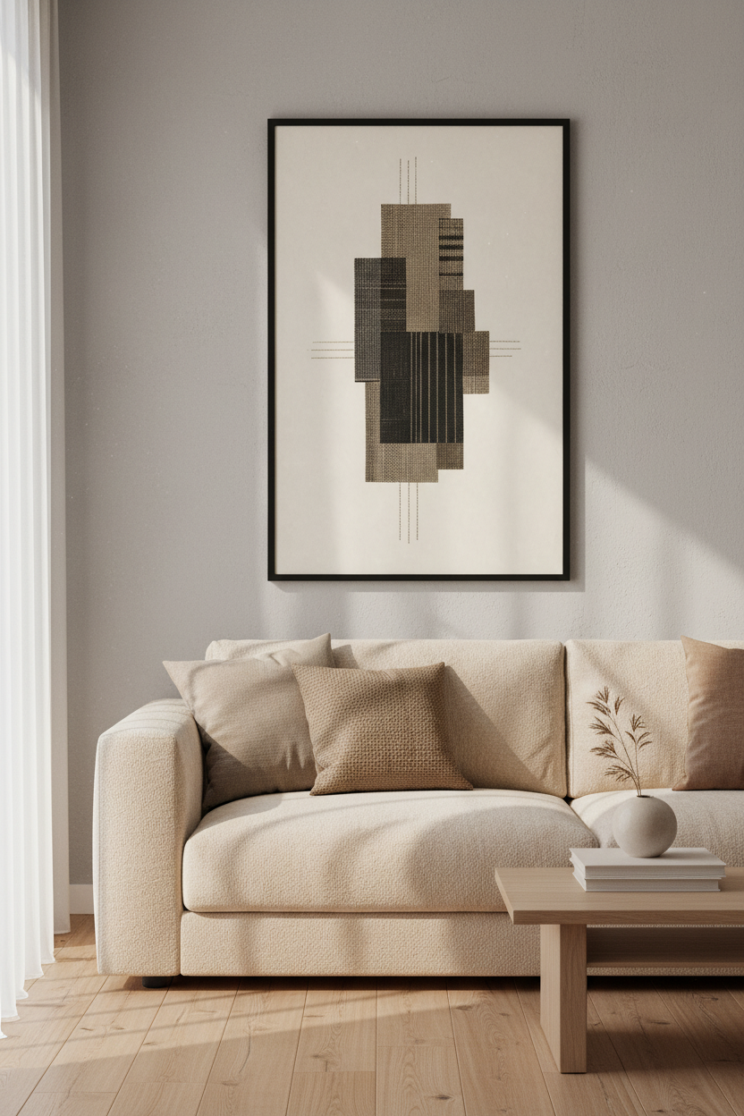 Abstract Geometric Textile Print | Brown Earth Tone Decor | Minimalist Poster