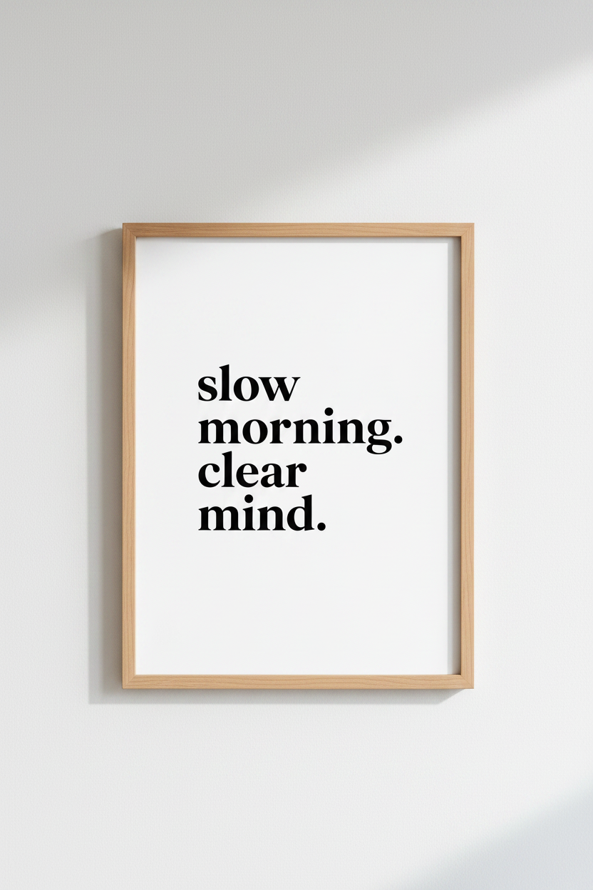 Slow Morning Clear Mind Wall Art Print | Bedroom Decor | Minimalist Typography Poster
