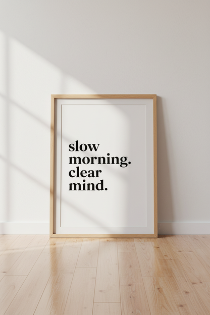 Slow Morning Clear Mind Wall Art Print | Bedroom Decor | Minimalist Typography Poster