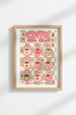 Pink Caffeine Wall Art Print | Retro Coffee Mood Chart, Sage Green Kitchen Decor