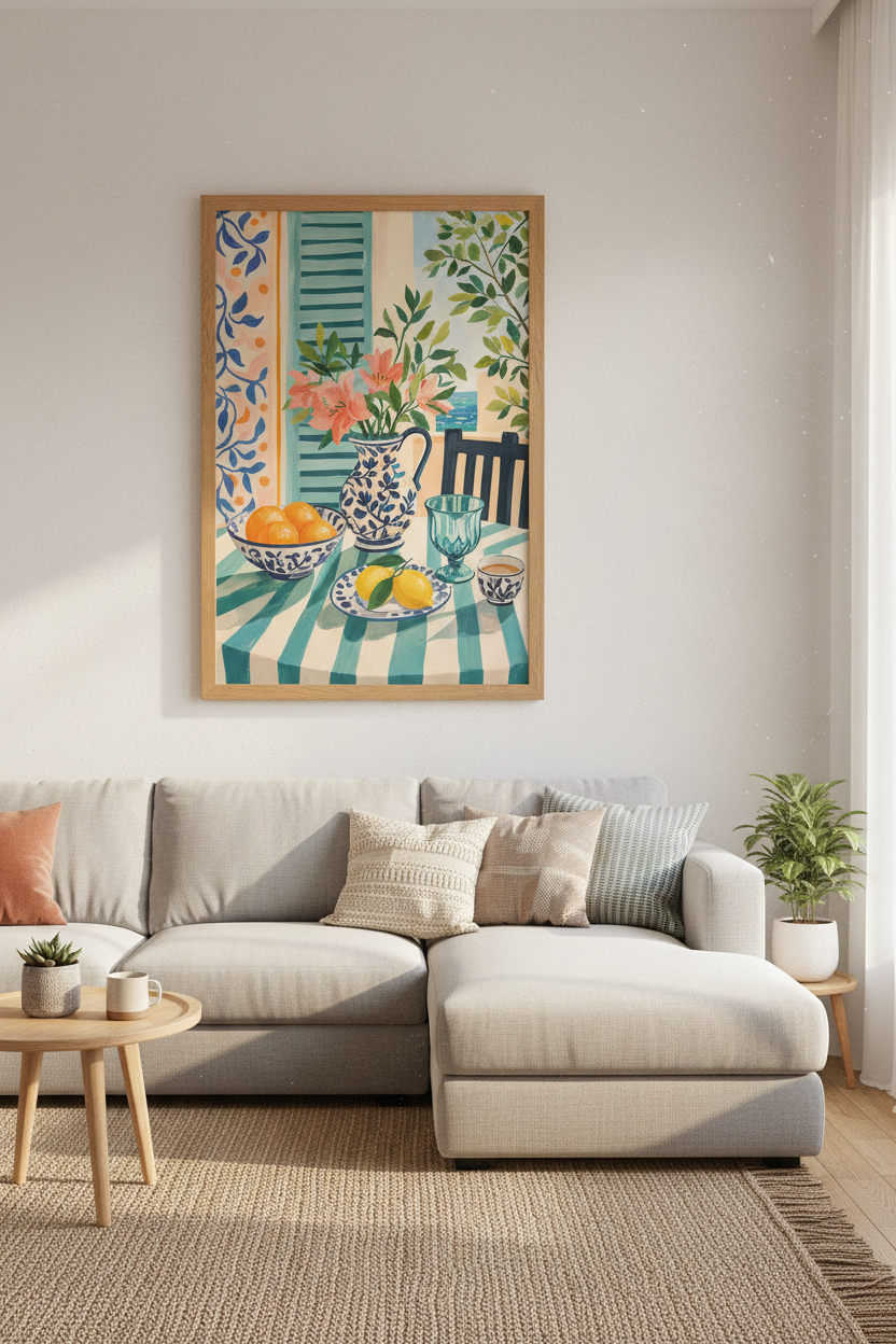 Mediterranean Still Life Wall Art | Coastal Citrus Poster, Sunroom Decor