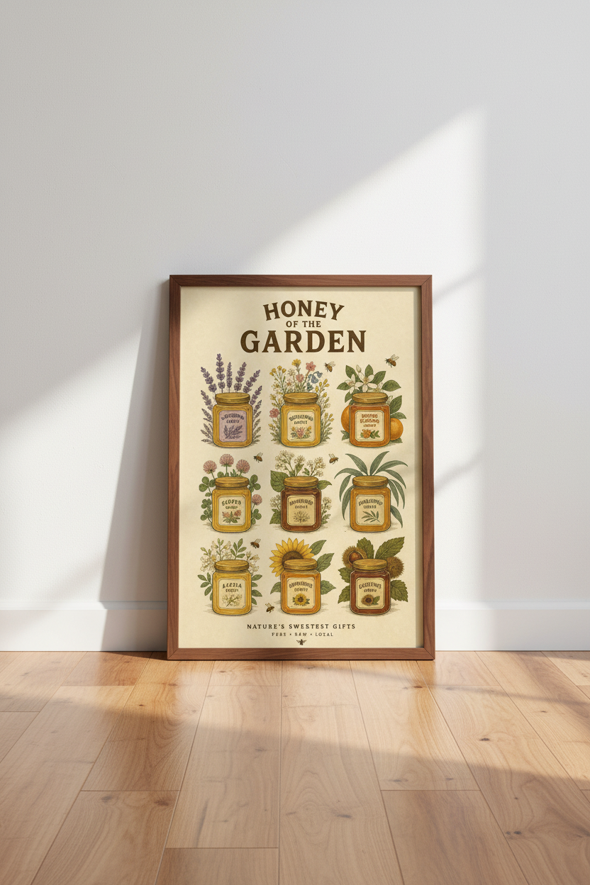Honey of the Garden Wall Art Print | Kitchen Botanical Decor | Vintage Poster