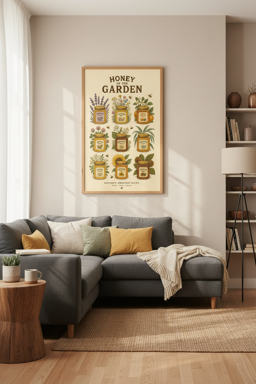 Honey of the Garden Wall Art Print | Kitchen Botanical Decor | Vintage Poster