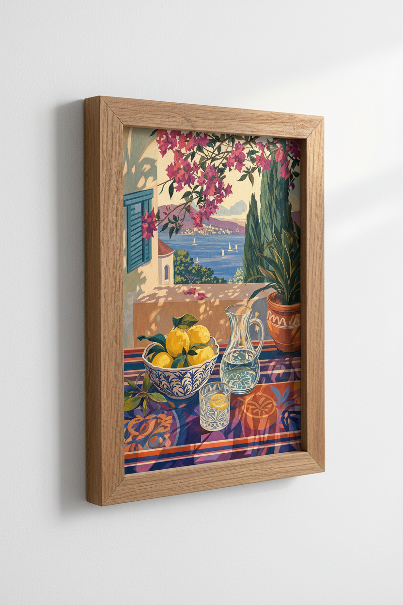 Mediterranean Lemon Terrace Wall Art | Coastal Italy Poster | Summer Decor Print