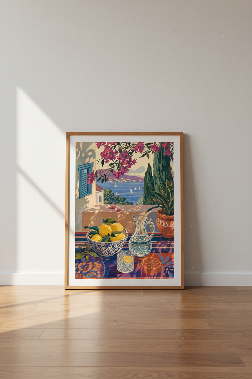 Mediterranean Lemon Terrace Wall Art | Coastal Italy Poster | Summer Decor Print