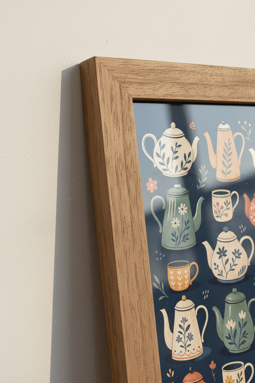 Vintage Teapot Collection Wall Art | Cottagecore Kitchen Decor | Folk Art Poster