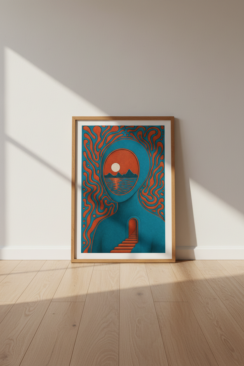 Surreal Mindscape | Psychedelic Orange &amp; Teal Art, Modern Living Room Decor