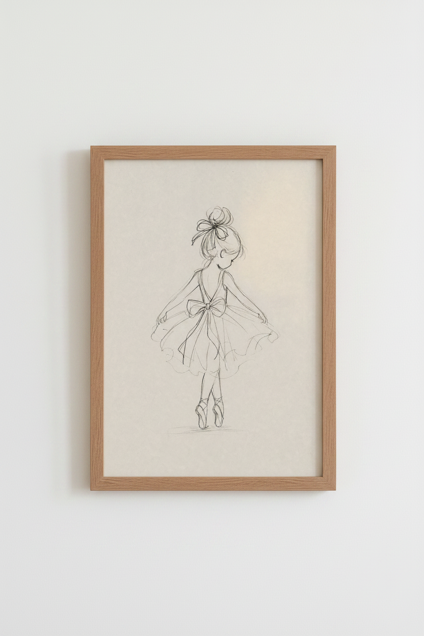 Ballerina Girl Sketch | Minimalist Pencil Drawing, Nursery Wall Art Decor