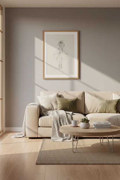 Ballerina Girl Sketch | Minimalist Pencil Drawing, Nursery Wall Art Decor