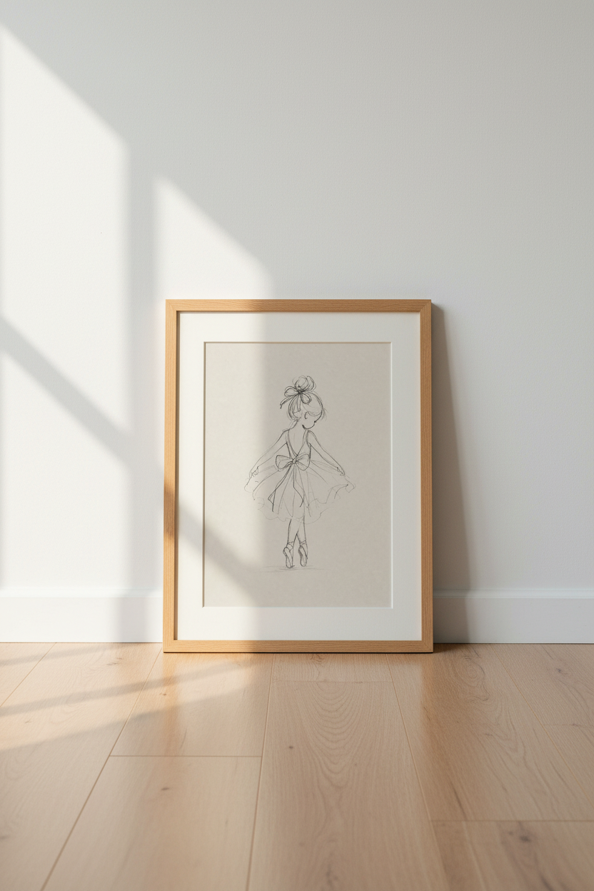 Ballerina Girl Sketch | Minimalist Pencil Drawing, Nursery Wall Art Decor