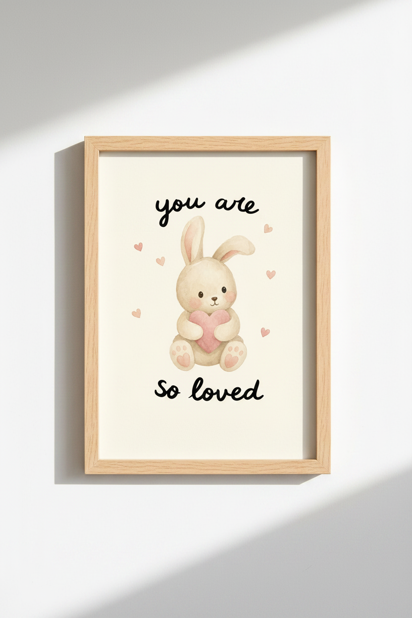 bunny wall art print | Watercolor pastel, Nursery decor | Adorable rabbit poster