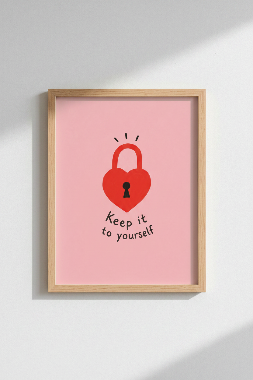 Pink Funny Quote Poster | Red Heart Lock Wall Art, Sarcastic Bedroom Decor Print