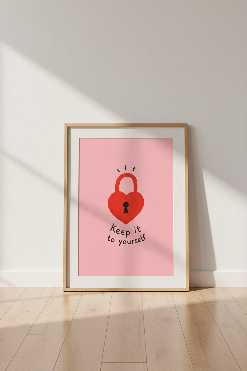 Pink Funny Quote Poster | Red Heart Lock Wall Art, Sarcastic Bedroom Decor Print