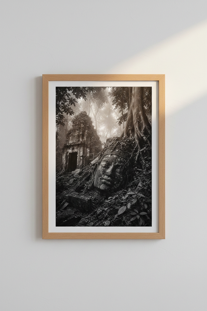 Dark Academia Forest Wall Art Print | Black &amp; White Jungle Temple, Moody Gothic Poster