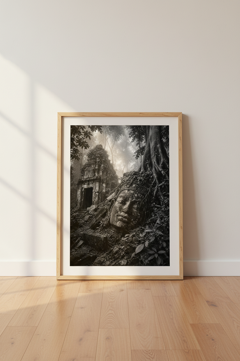 Dark Academia Forest Wall Art Print | Black &amp; White Jungle Temple, Moody Gothic Poster