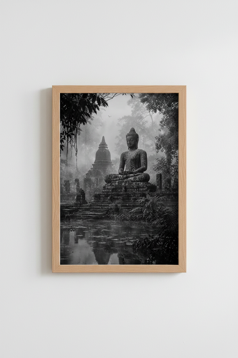 Zen Buddha Wall Art Print | Black and White Meditation Decor | Spiritual Poster
