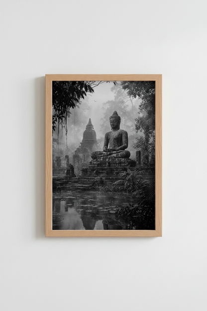Zen Buddha Wall Art Print | Black and White Meditation Decor | Spiritual Poster