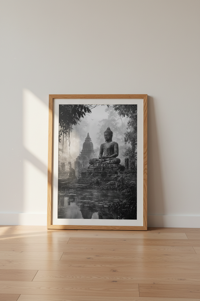 Zen Buddha Wall Art Print | Black and White Meditation Decor | Spiritual Poster