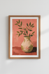 Terracotta Botanical Art Print | Pink Floral Vase Poster, Earthy Boho Living Room Decor