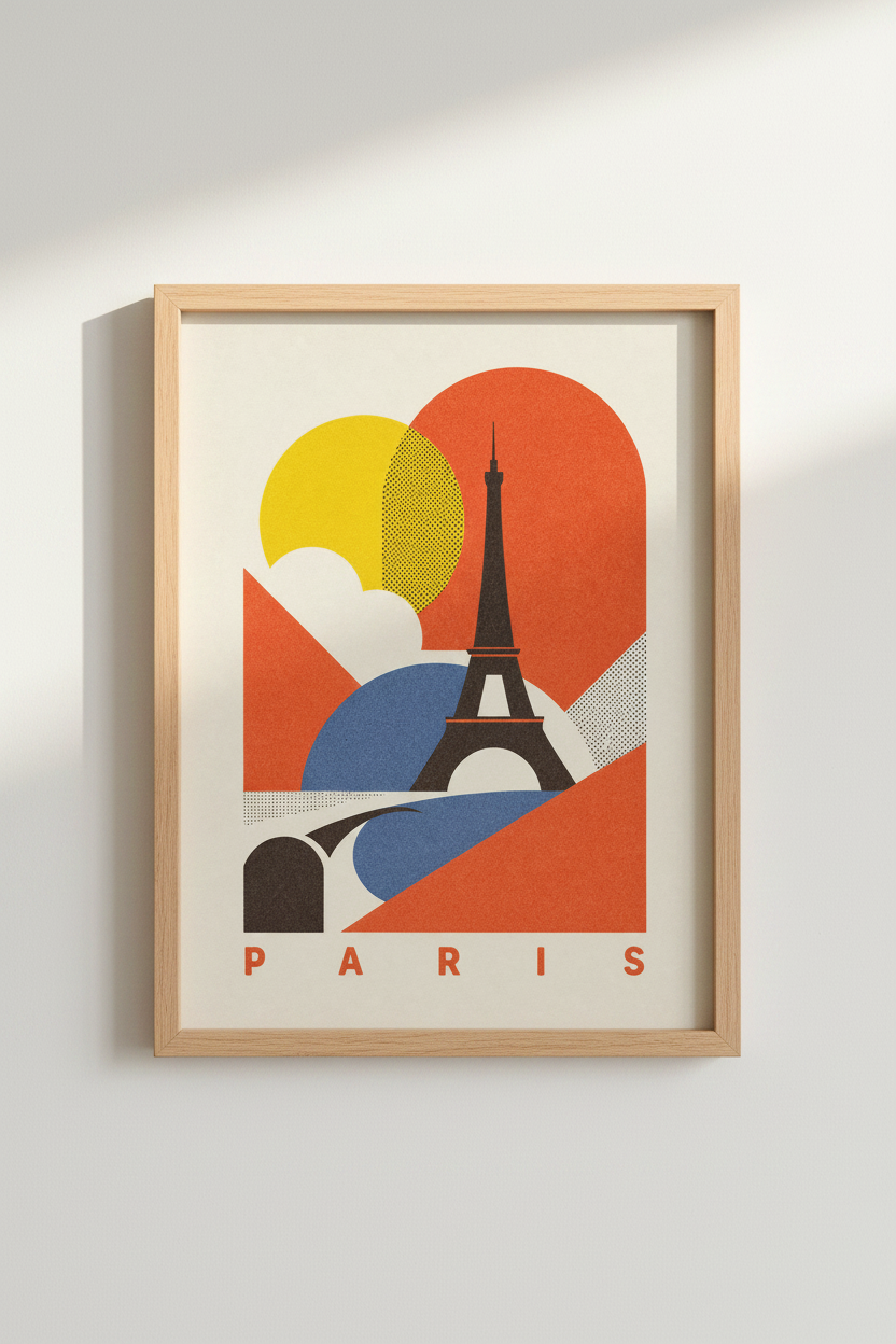 Paris wall art print | Geometric retro palette, living room decor